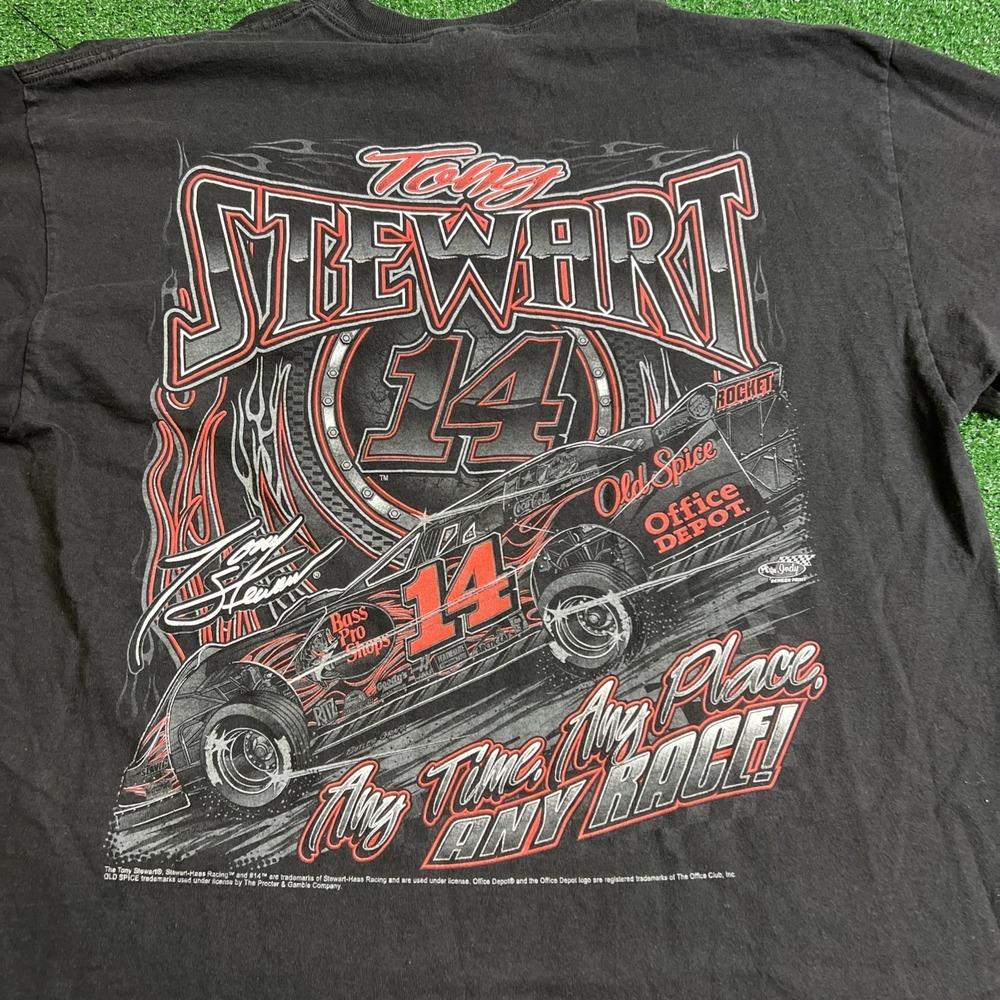 Tony Stewart Any Time Any Place Any Race Black T-Shirt Mens Size XL Double Sided